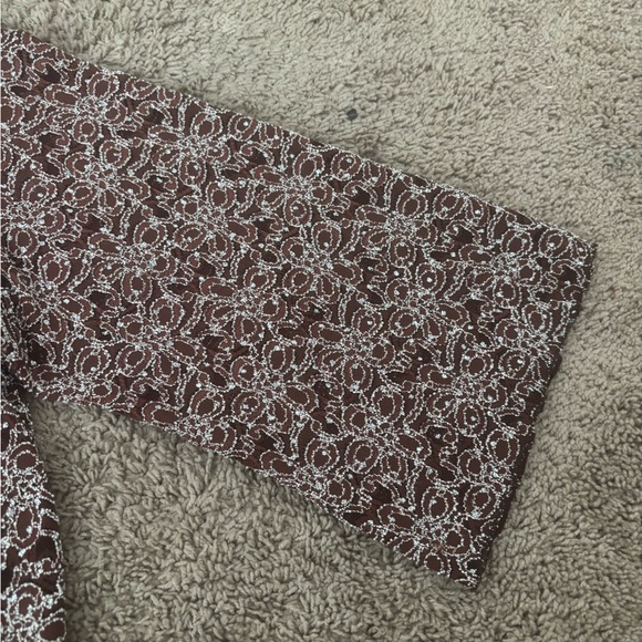 Embroidered Brown Lace Blouse 3X Floral Boho Artsy Mature Elegant Evening Party - Picture 4 of 6